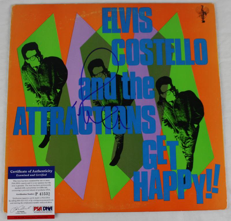 Elvis Costello Get Happy Signed Album Cover W/ Vinyl PSA/DNA #P43532
