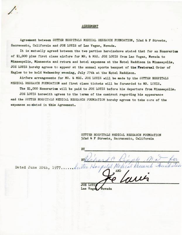 Joe Louis Authentic Signed 8.5X11 1977 5 Page Hospital Document PSA/DNA #V03054