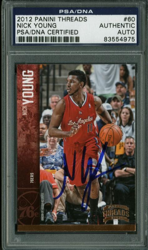 76Ers Nick Young Authentic Signed Card 2012 Panini Threads #60 PSA/DNA Slabbed
