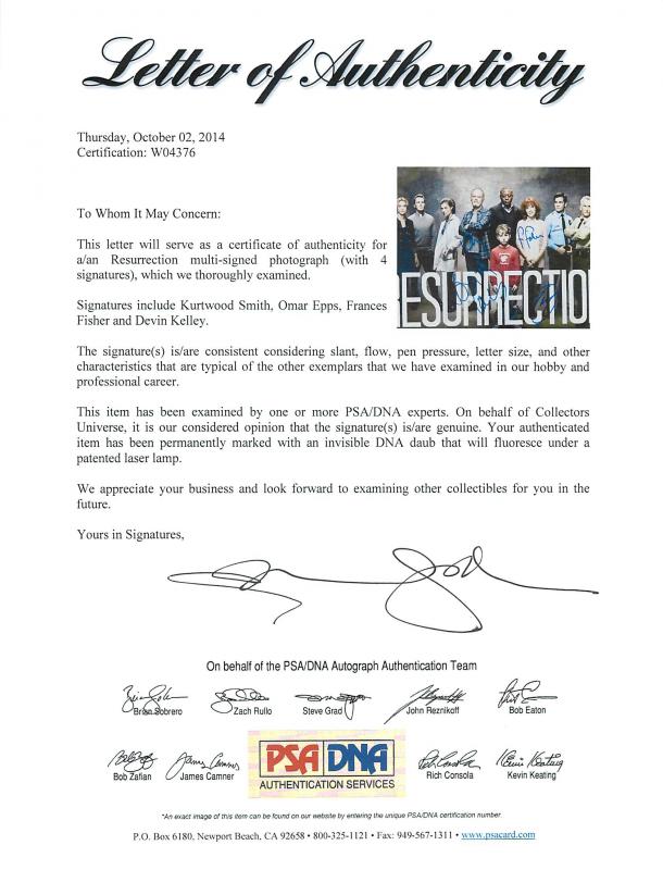 Resurrection Cast (4) Epps, Fisher, Smith & Kelley Signed 8X10 Photo PSA #W04376