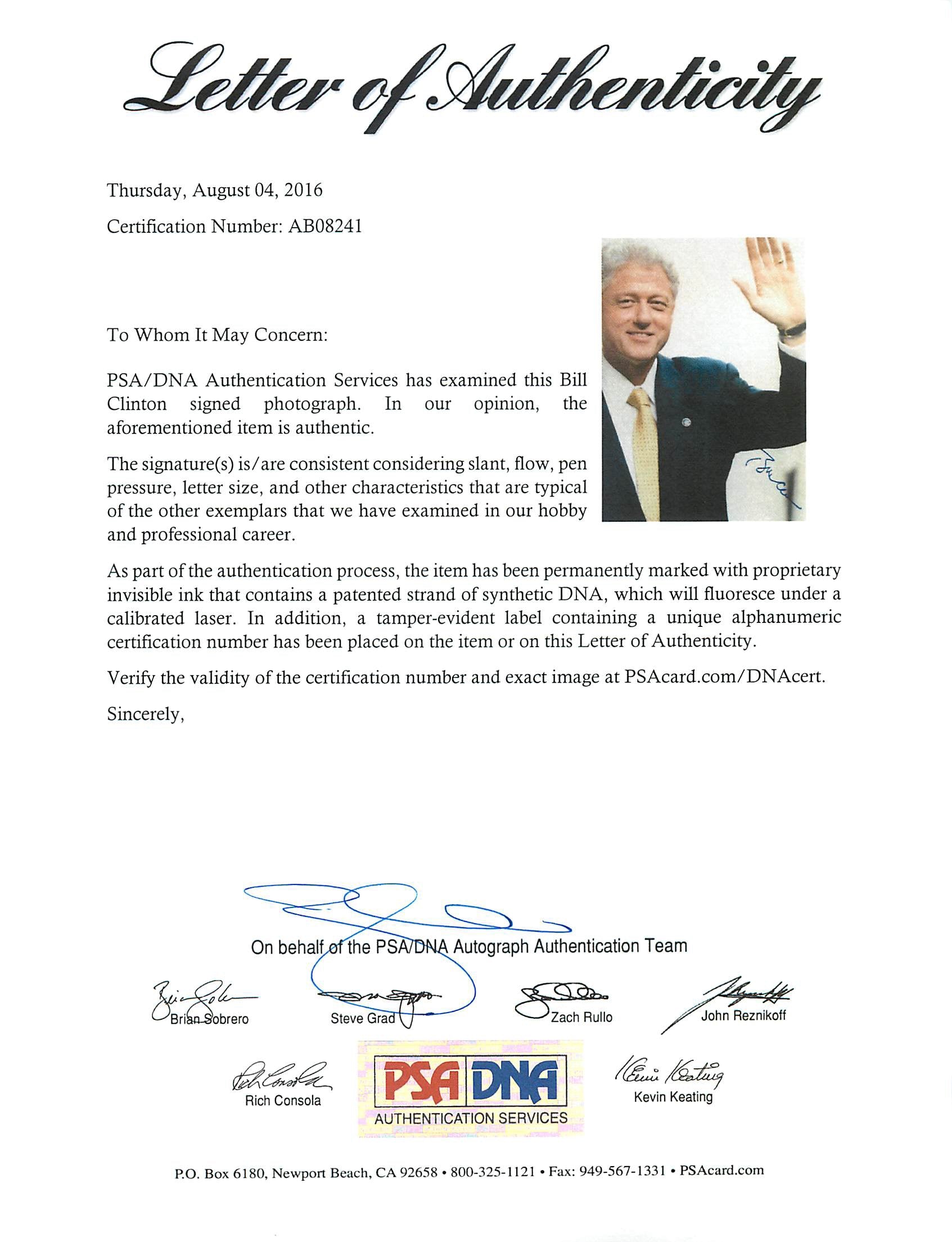 President Bill Clinton Authentic Signed 8X10 Photo Autographed PSA/DNA #AB08241