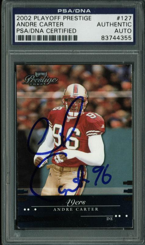49Ers Andre Carter Authentic Signed Card 2002 Playoff Prestige #127 PSA Slabbed