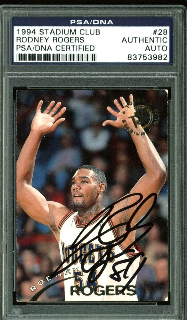 Nuggets Rodney Rogers Authentic Signed Card 1994 Stadium Club #28 PSA Slabbed