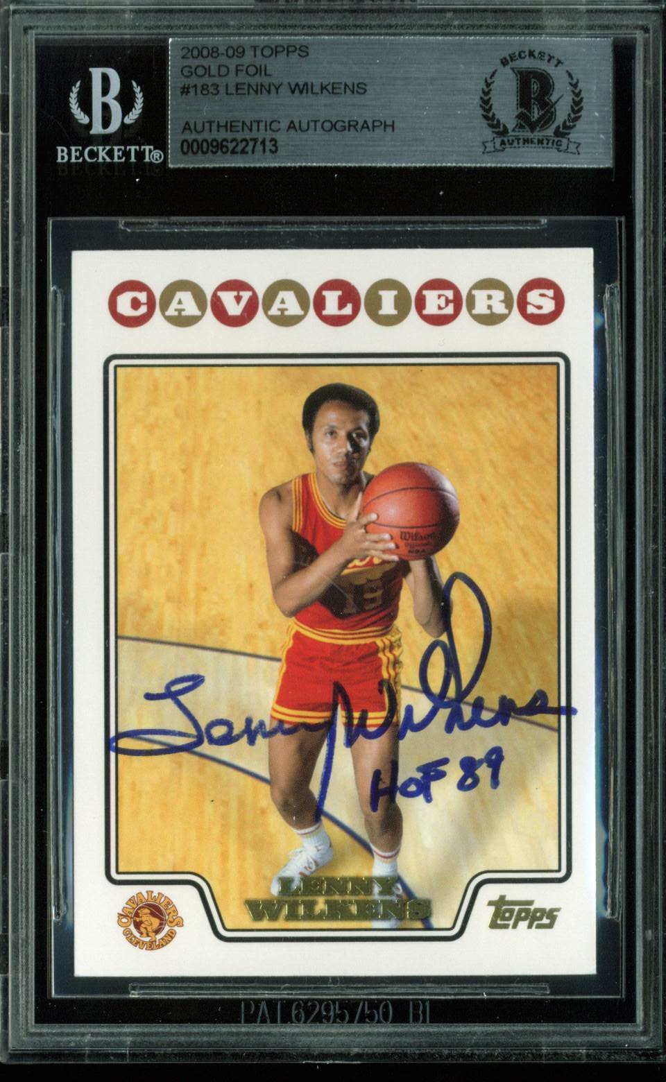 Lenny Wilkens "HOF 89" Authentic Signed Card 2008 Topps Gold #183 BAS Slabbed