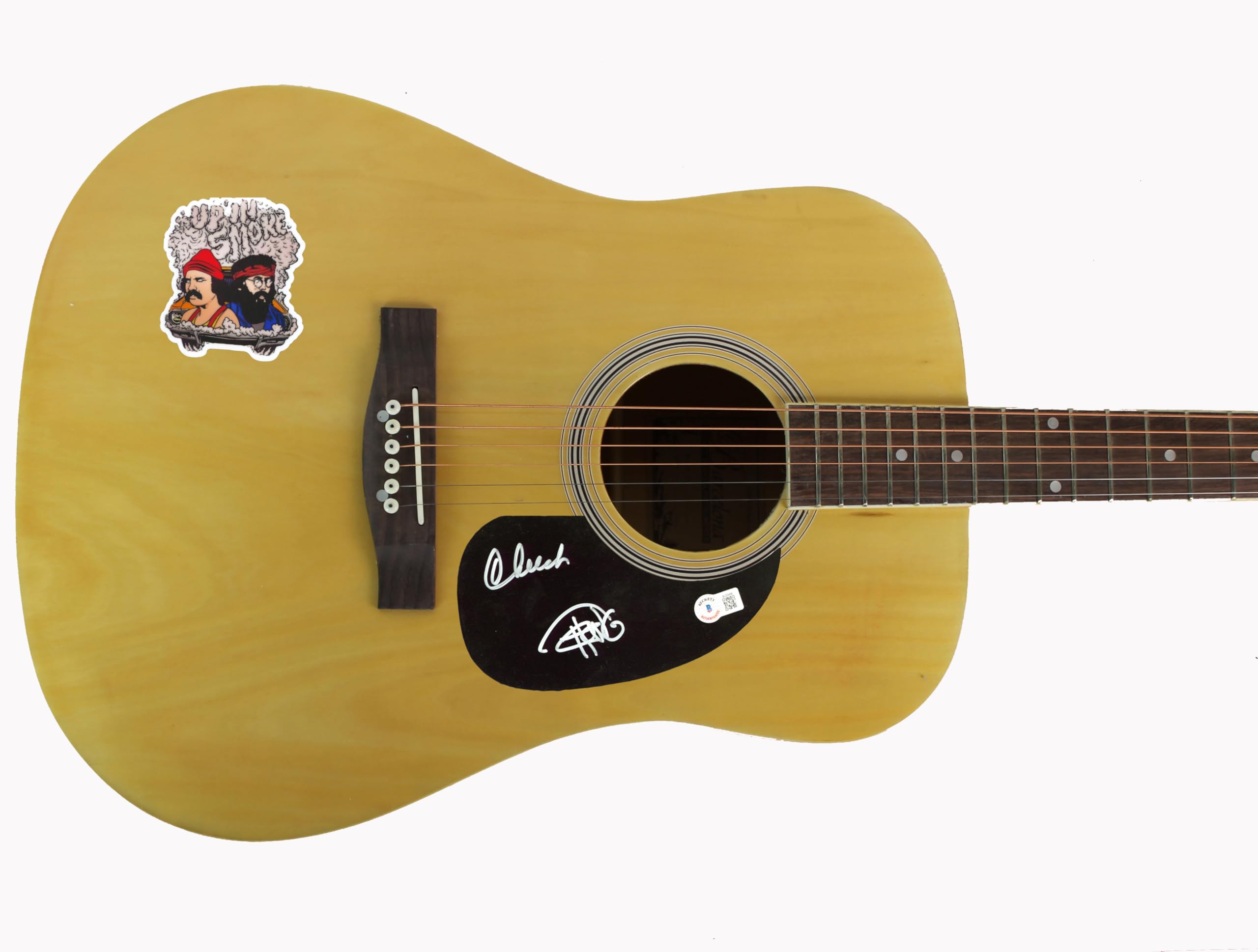 Cheech Marin & Tommy Chong Up in Smoke Signed Natural Guitar w/ Decal BAS 2