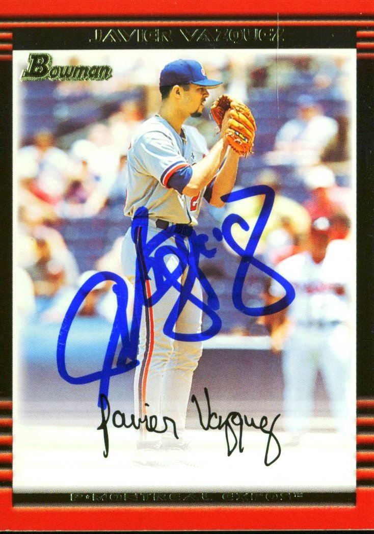 Expos Javier Vazquez Authentic Signed Card 2002 Bowman RC #107 w/ COA