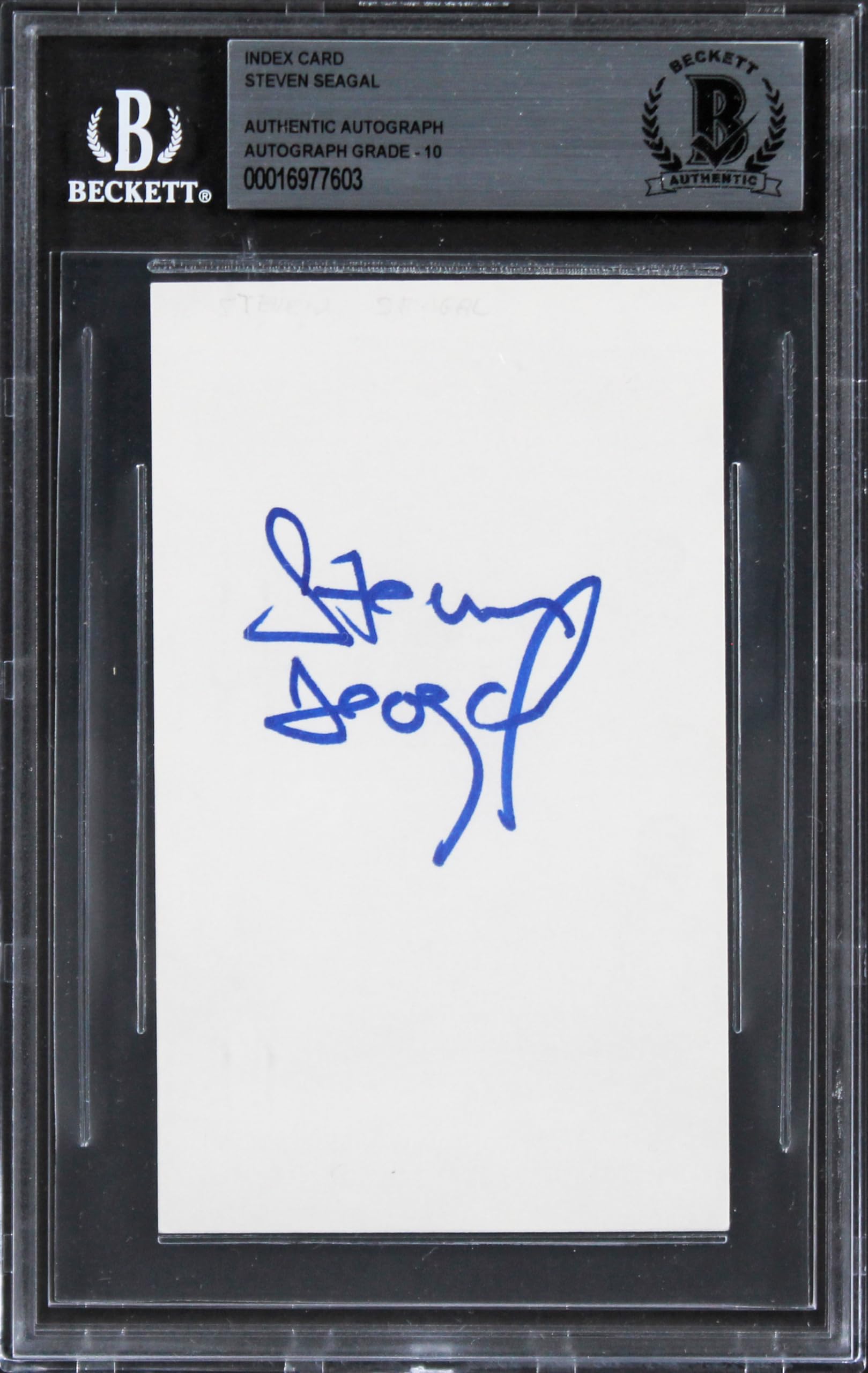 Steven Seagal Under Siege Signed 3x5 Index Card Auto Graded 10! BAS Slabbed