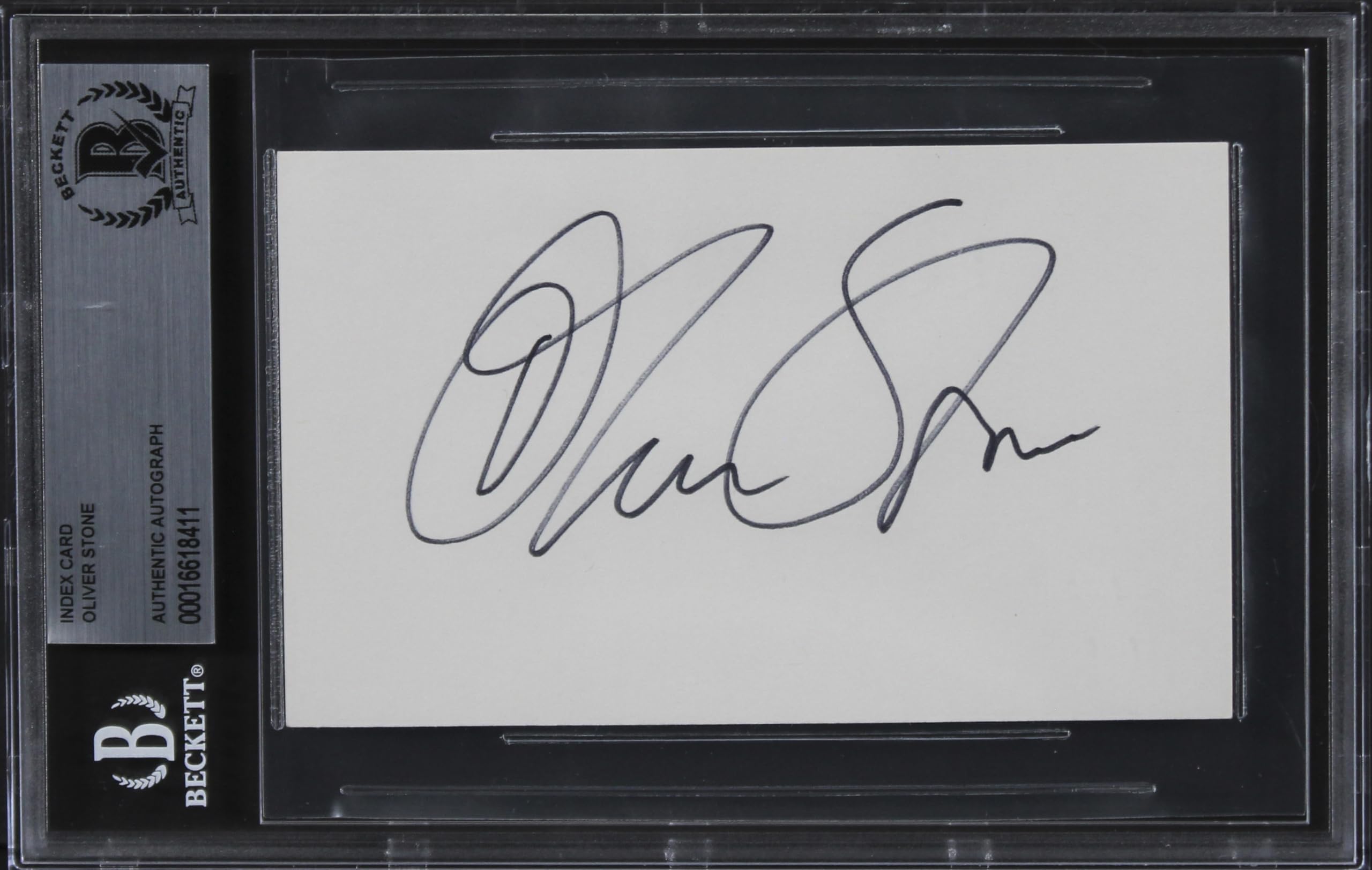 Oliver Stone Platoon Authentic Signed 3x5 Index Card Autographed BAS Slabbed 1