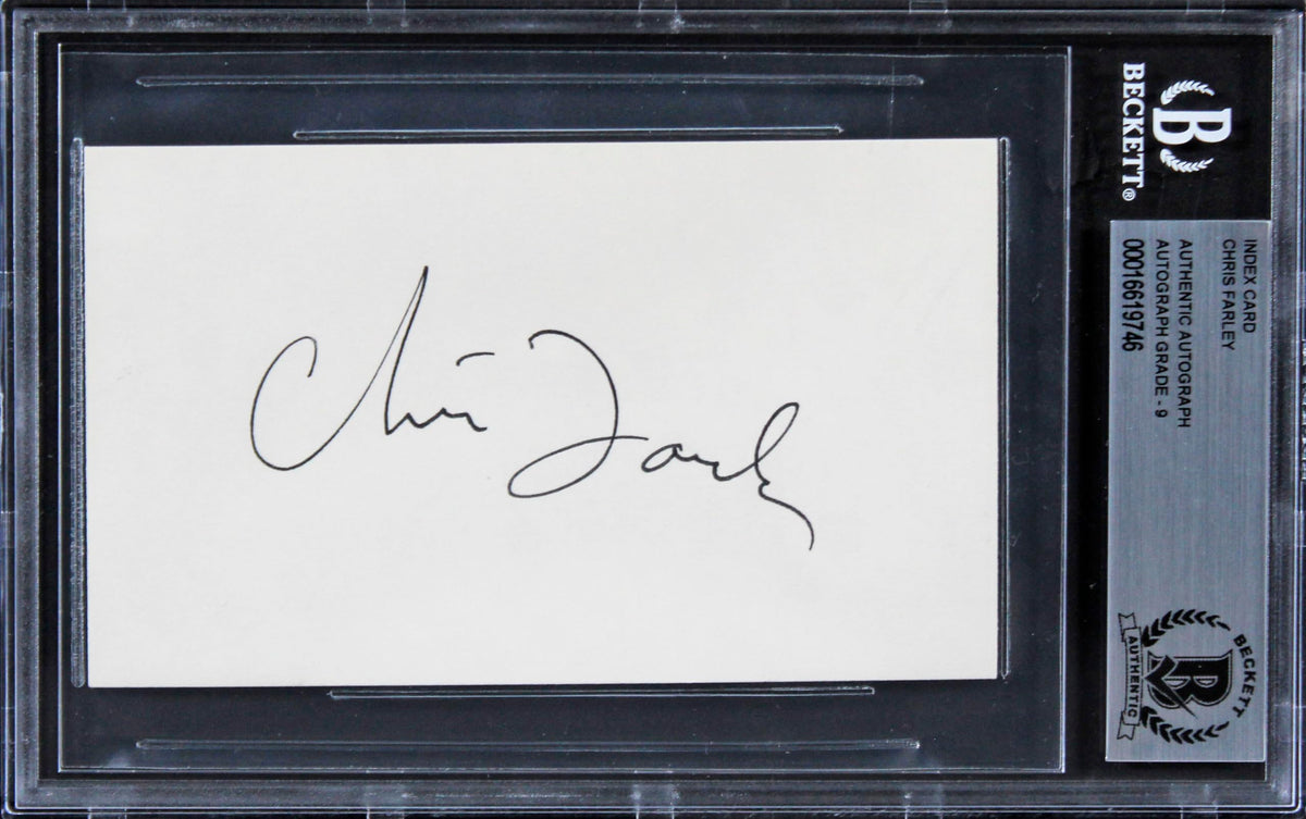 Chris Farley Saturday Night Live Signed 3x5 Index Card Auto Grade 9! BAS Slabbed