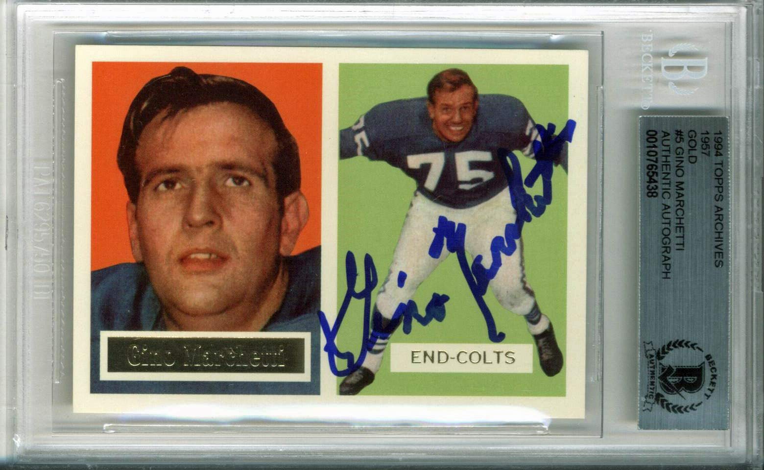 Colts Gino Marchetti Signed 1994 Topps Archives 1957 Gold #5 Card BAS Slabbed