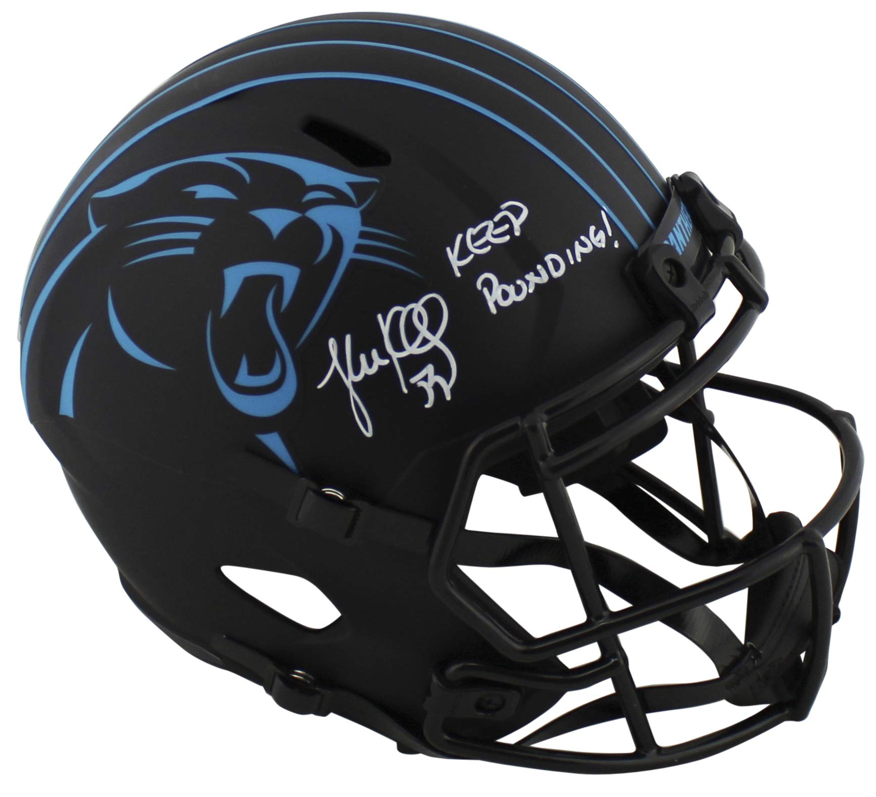 Panthers Luke Kuechly "Keep Pounding" Signed Eclipse F/S Speed Rep Helmet BAS