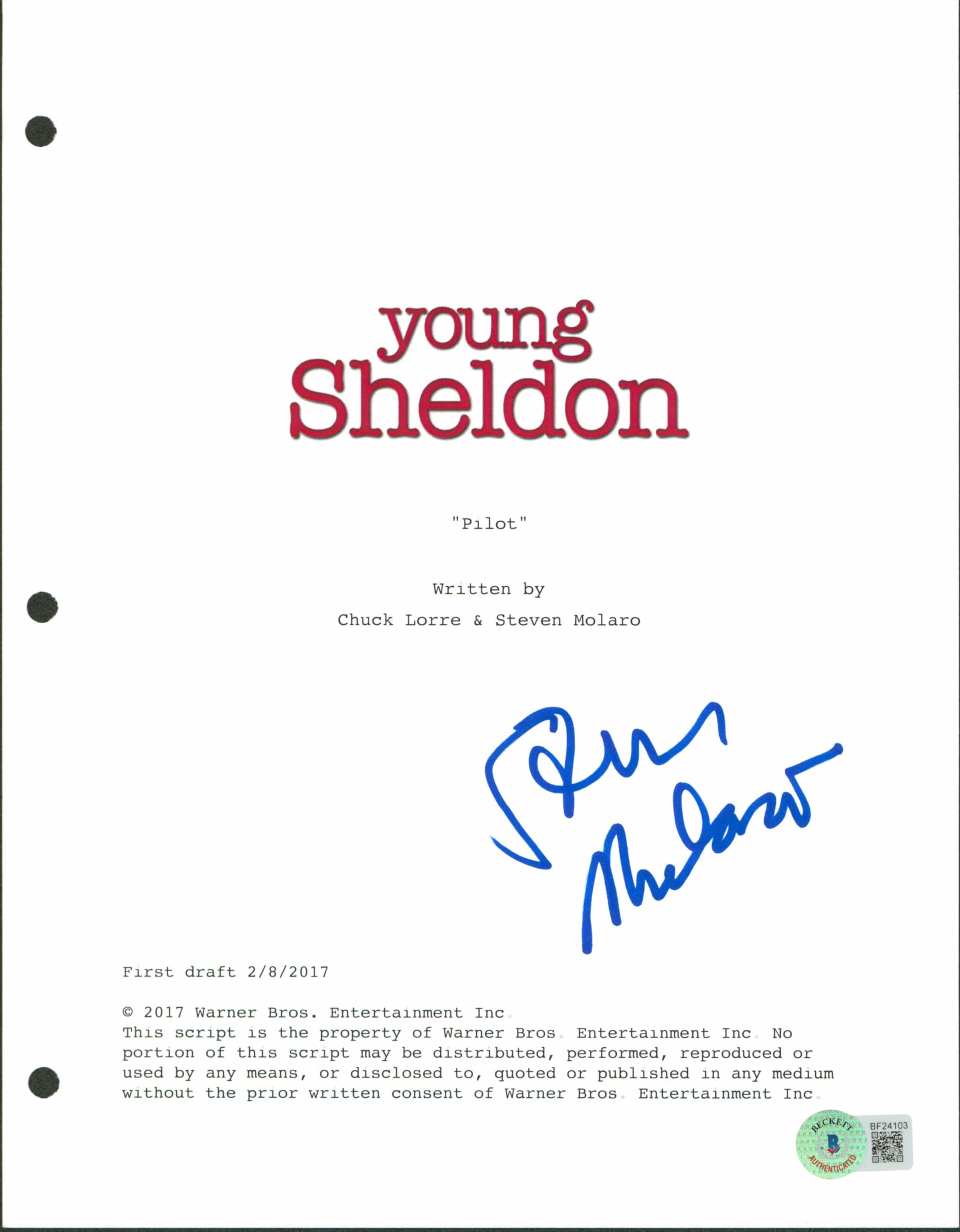 Steven Malaro Authentic Signed 8.5x11 Young Sheldon Script Cover BAS #BF24103