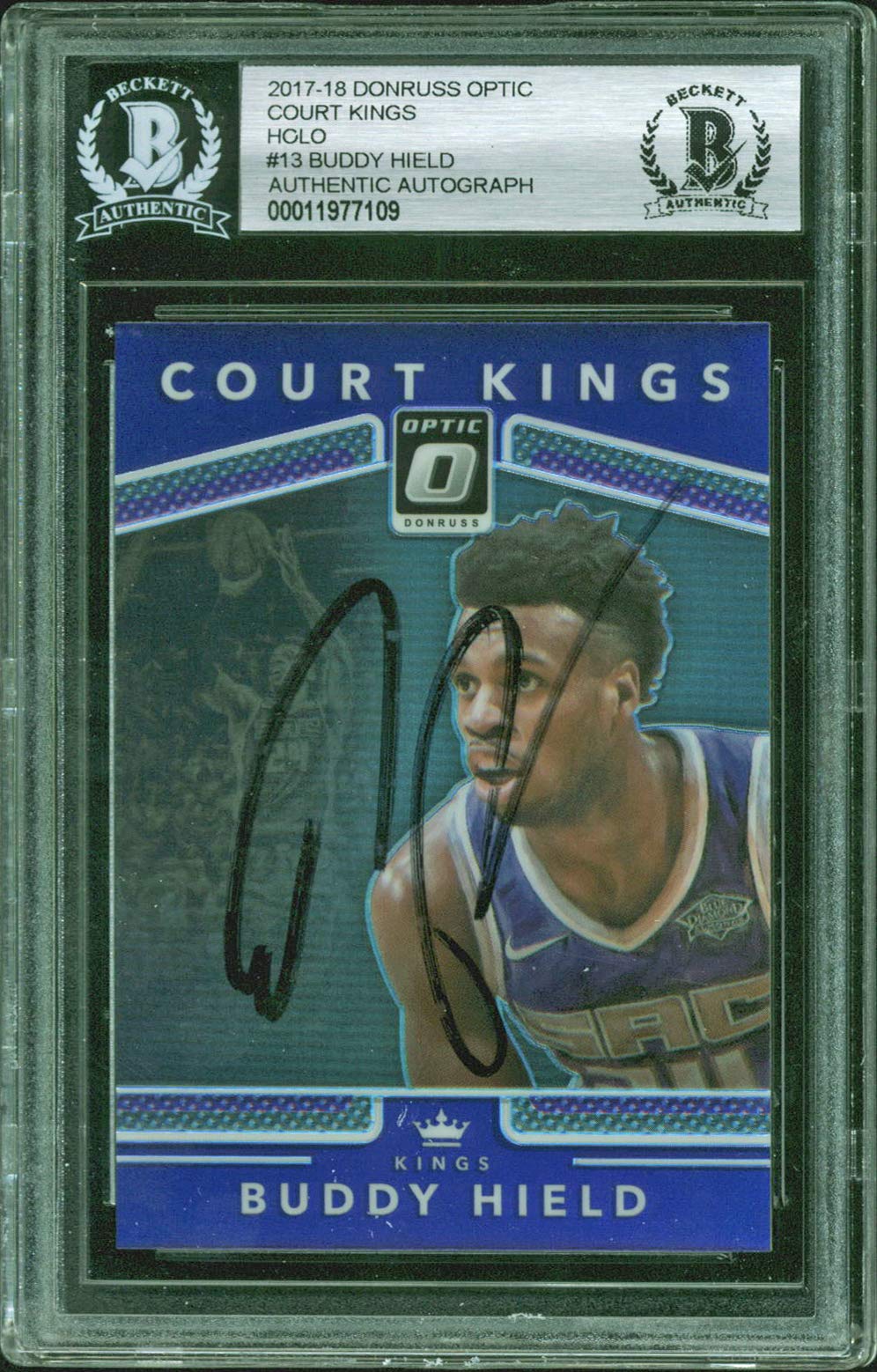 Kings Buddy Hield Signed 2017 Donruss Optic Court Kings Holo #13 Card BAS Slab