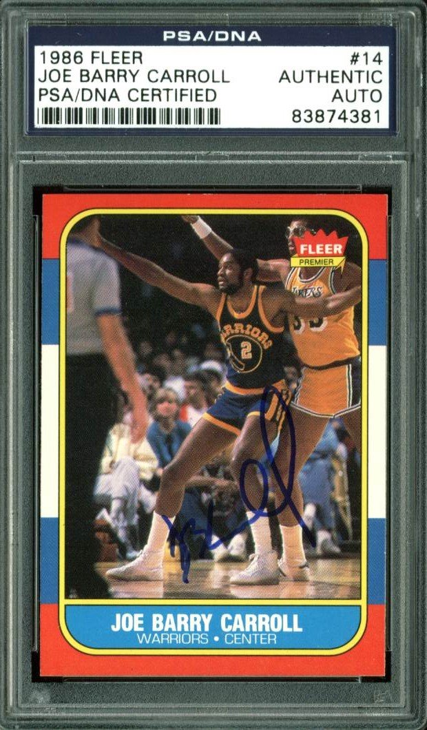 Warriors Joe Barry Carroll Authentic Signed Card 1986 Fleer #14 PSA/DNA Slabbed