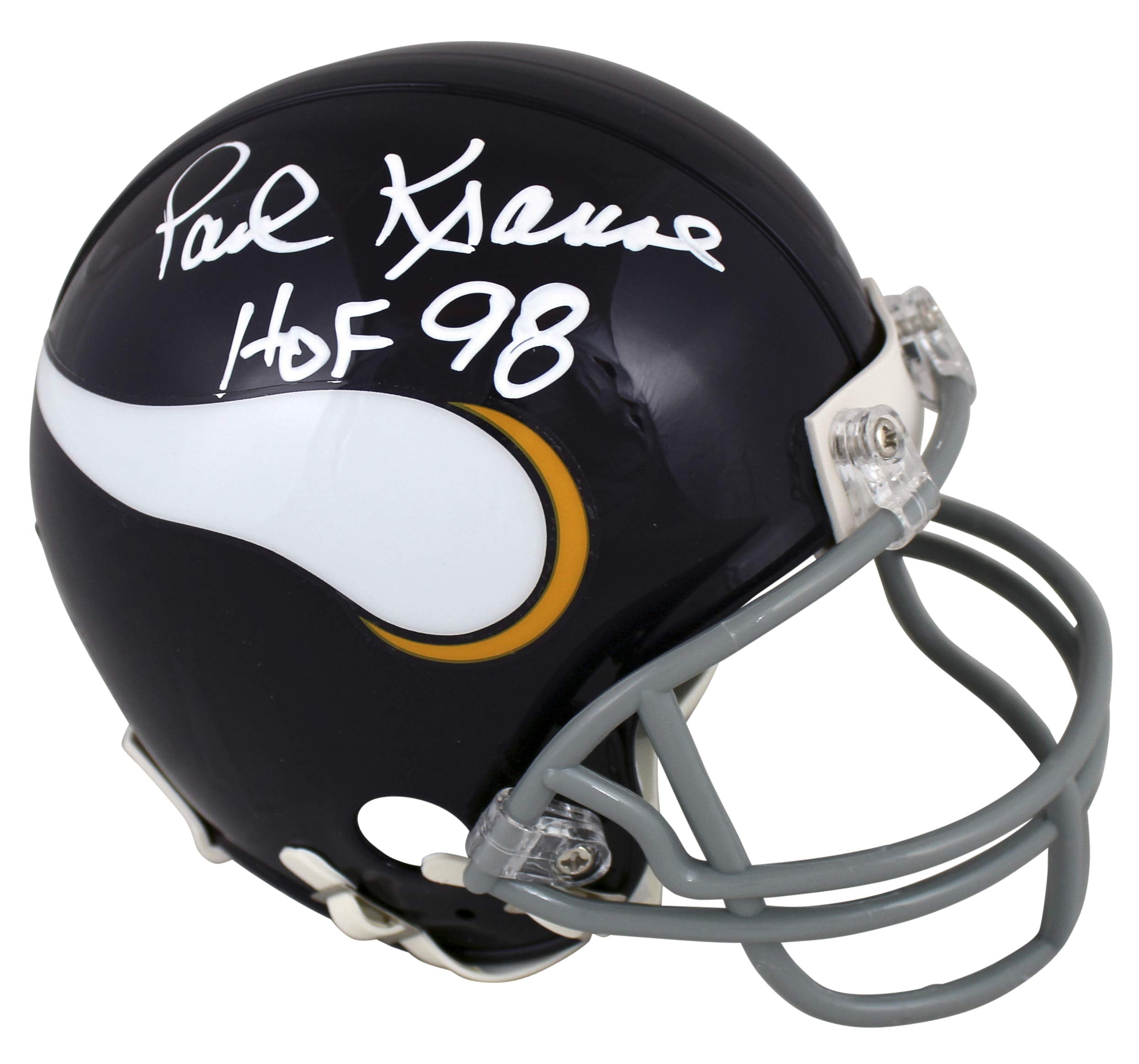 Vikings Paul Krause "HOF 98" Signed 1961-79 Throwback Rep Mini Helmet BAS Wit