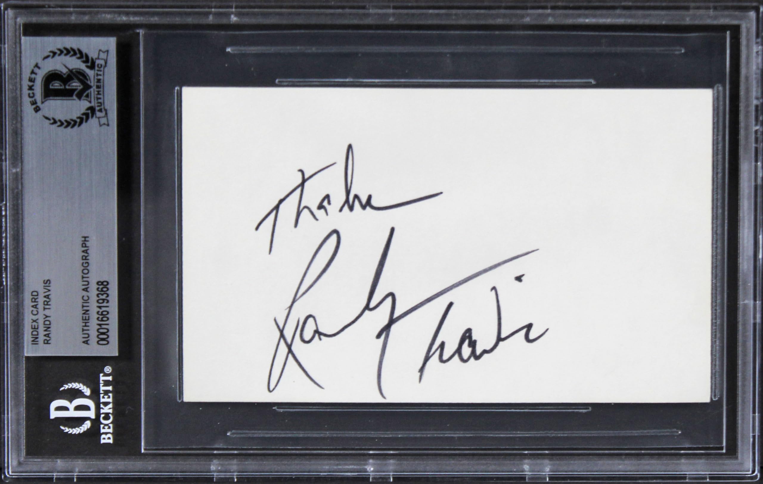 Randy Travis Country Musician 'Thanks" Signed 3x5 Index Card BAS Slabbed 2
