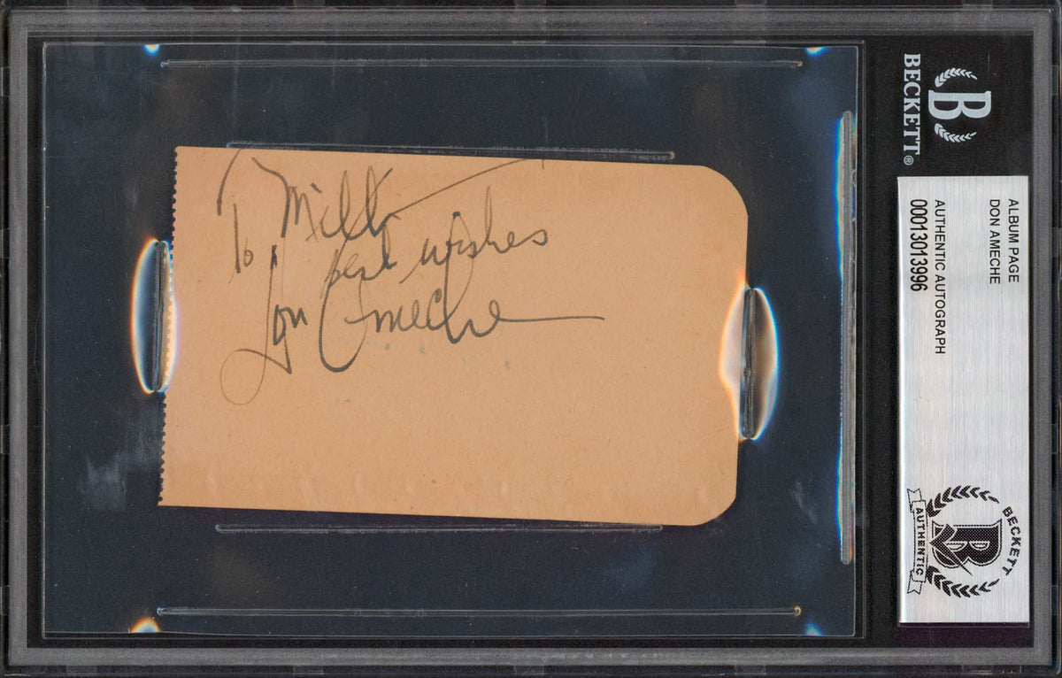 Don Ameche Trading Places Authentic Signed 2.4x3.85 Album Page BAS Slabbed