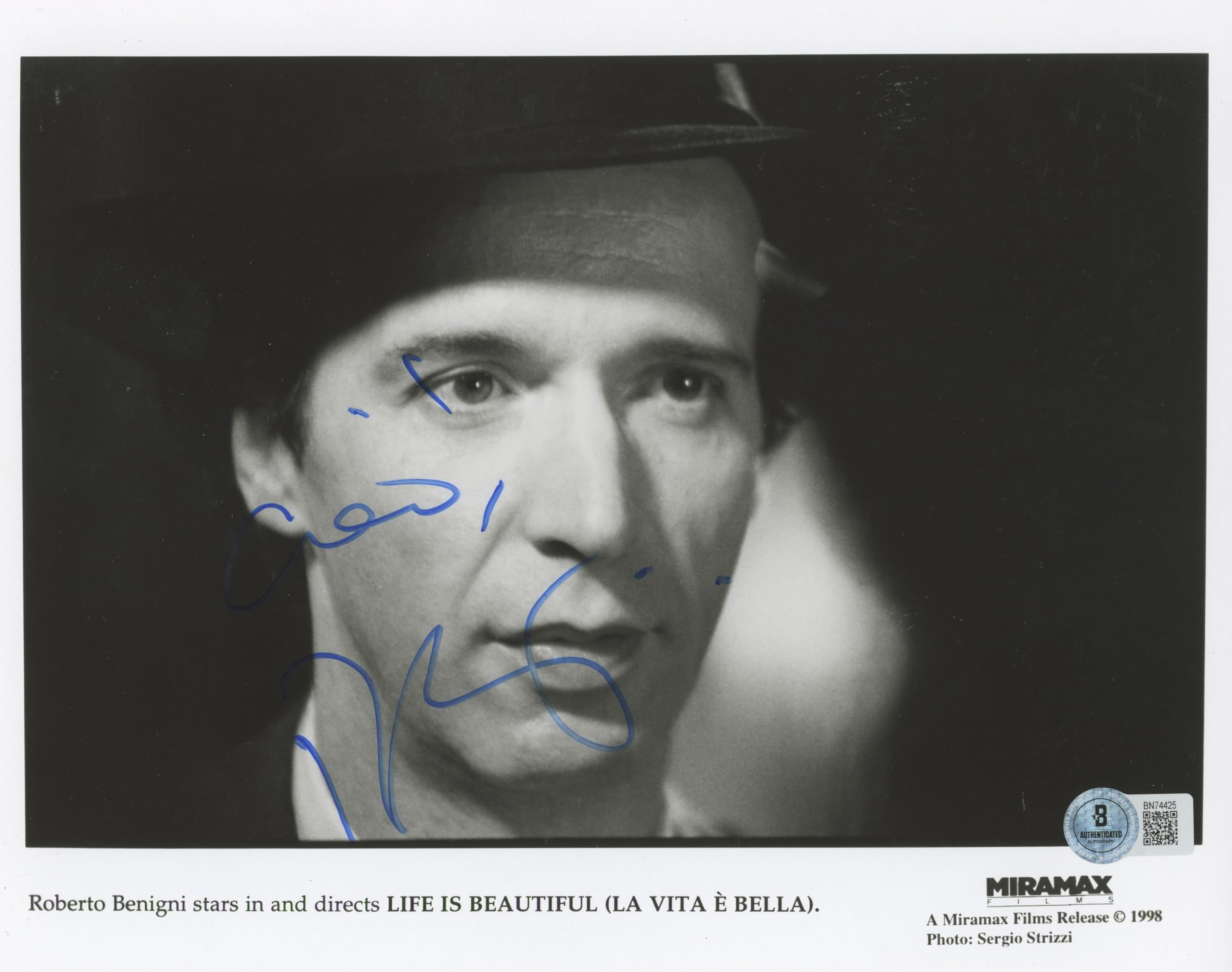 Roberto Benigni Life Is Beautiful Authentic Signed 8x10 Photo BAS #BN74425