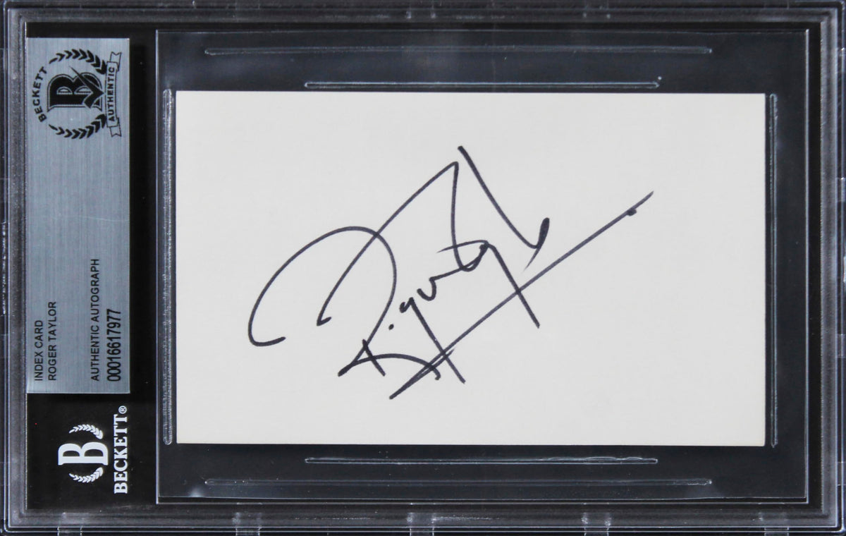 Roger Taylor Queen Authentic Signed 3x5 Index Card Autographed BAS Slabbed 1