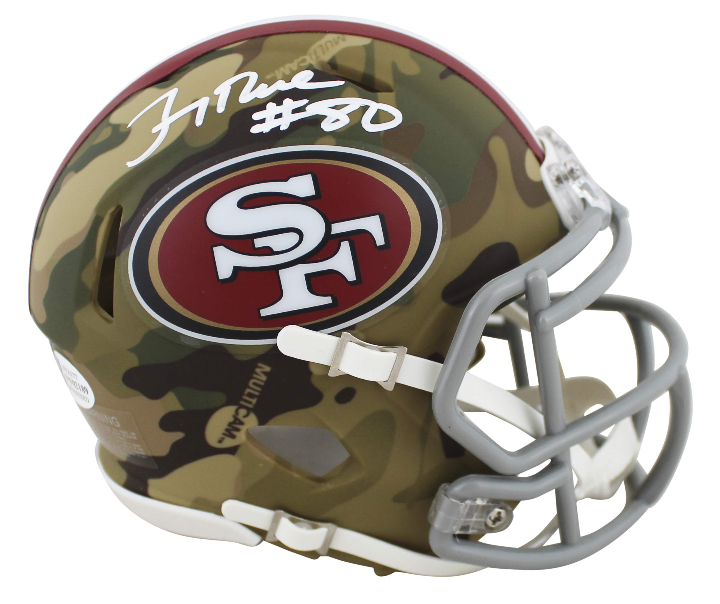 49ers Jerry Rice Authentic Signed Alternate Camo Speed Mini Helmet BAS Witnessed