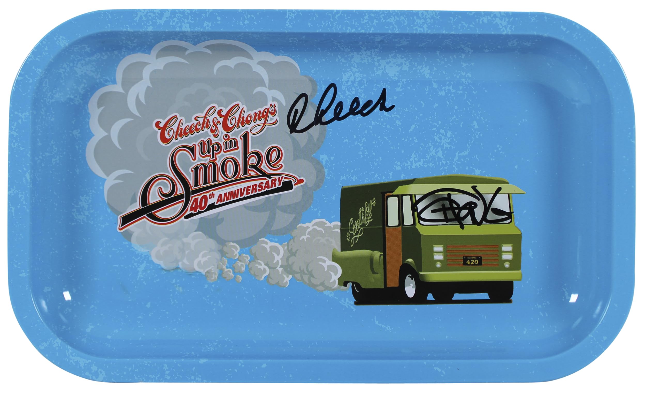 Cheech Marin & Tommy Chong Up In Smoke Signed Blue Rolling Tray BAS Witnessed