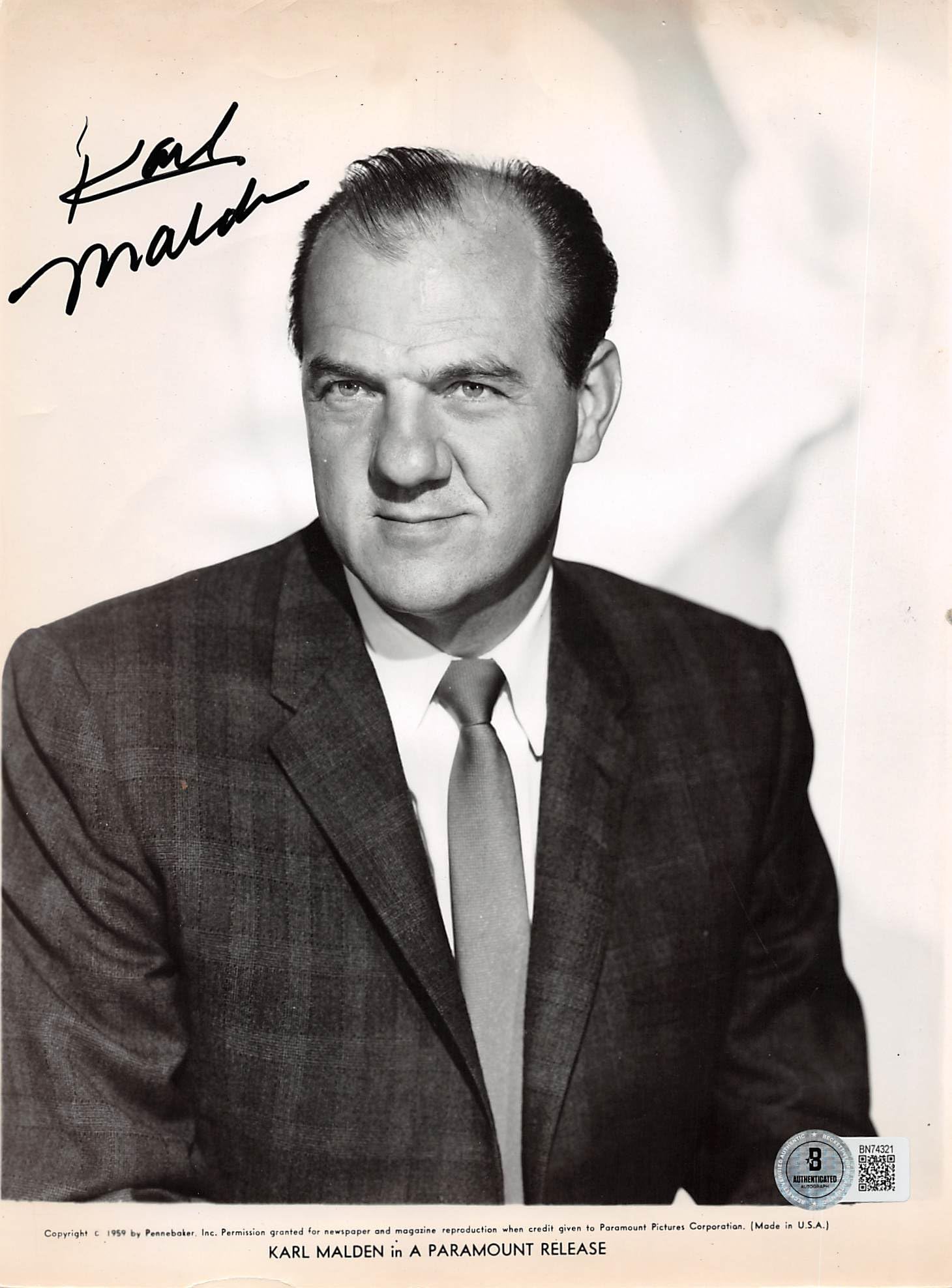 Karl Malden 2001: A Space Odyssey Authentic Signed 7.5x10 Photo BAS #BN74321
