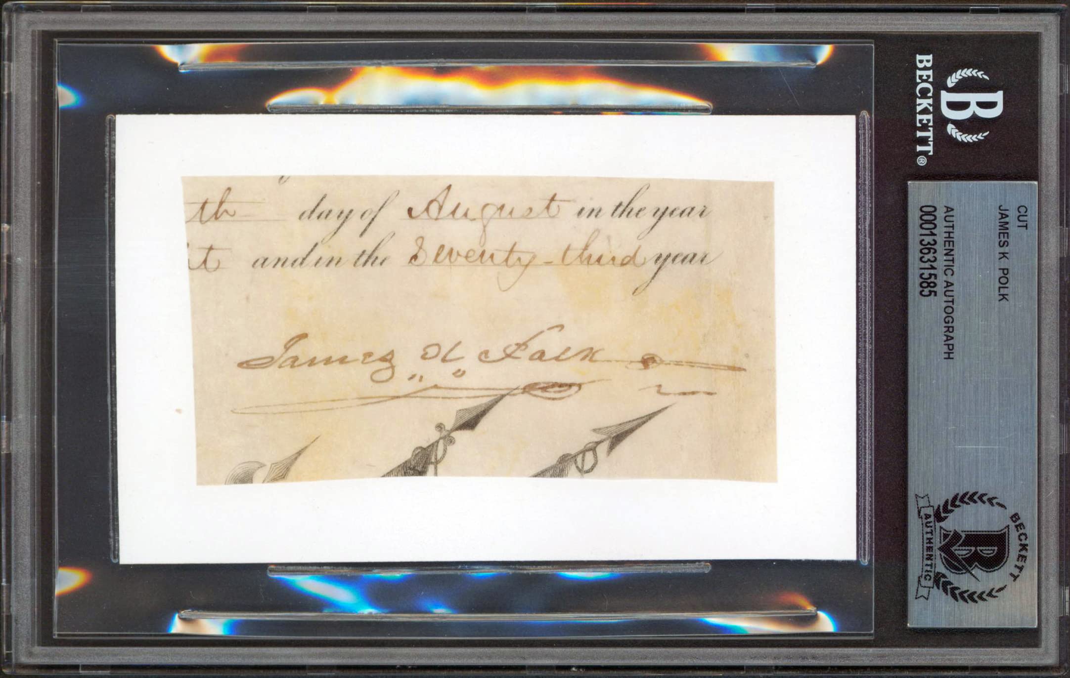 James K. Polk Authentic Signed 2x4 Cut Signature August 1848 BAS Slabbed