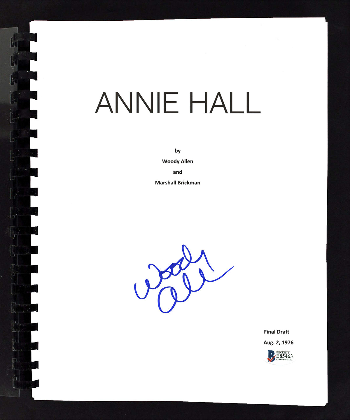 Woody Allen Annie Hall Authentic Signed Movie Script Autographed BAS #E85463