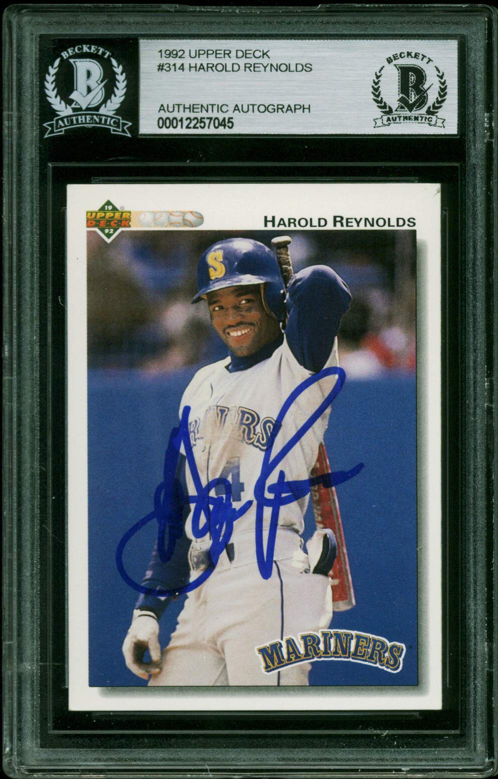 Mariners Harold Reynolds Authentic Signed 1992 Upper Deck #314 Card BAS Slabbed