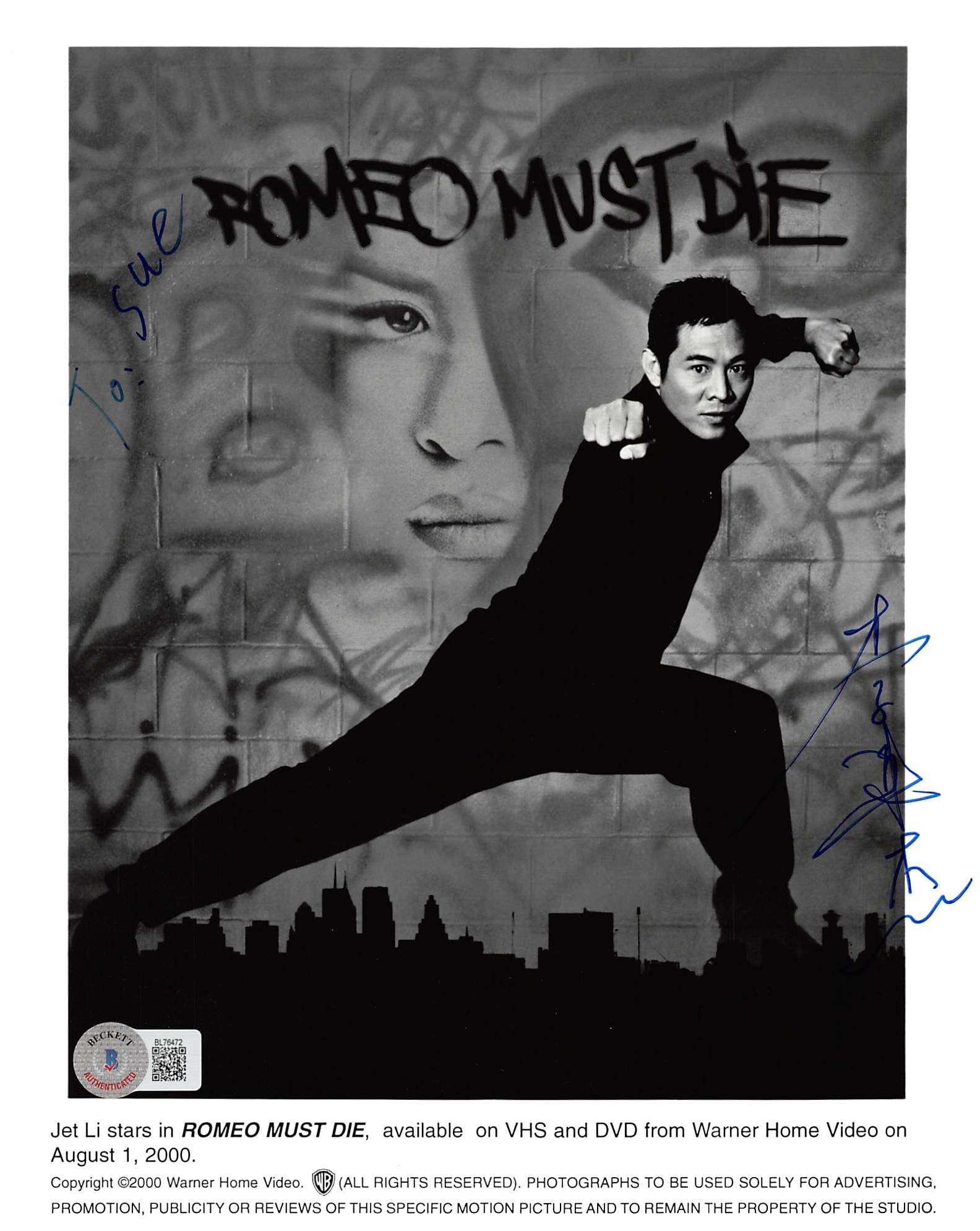 Jet Li Romeo Must Die "To: Sue" Authentic Signed 8x10 Photo BAS #BL76472