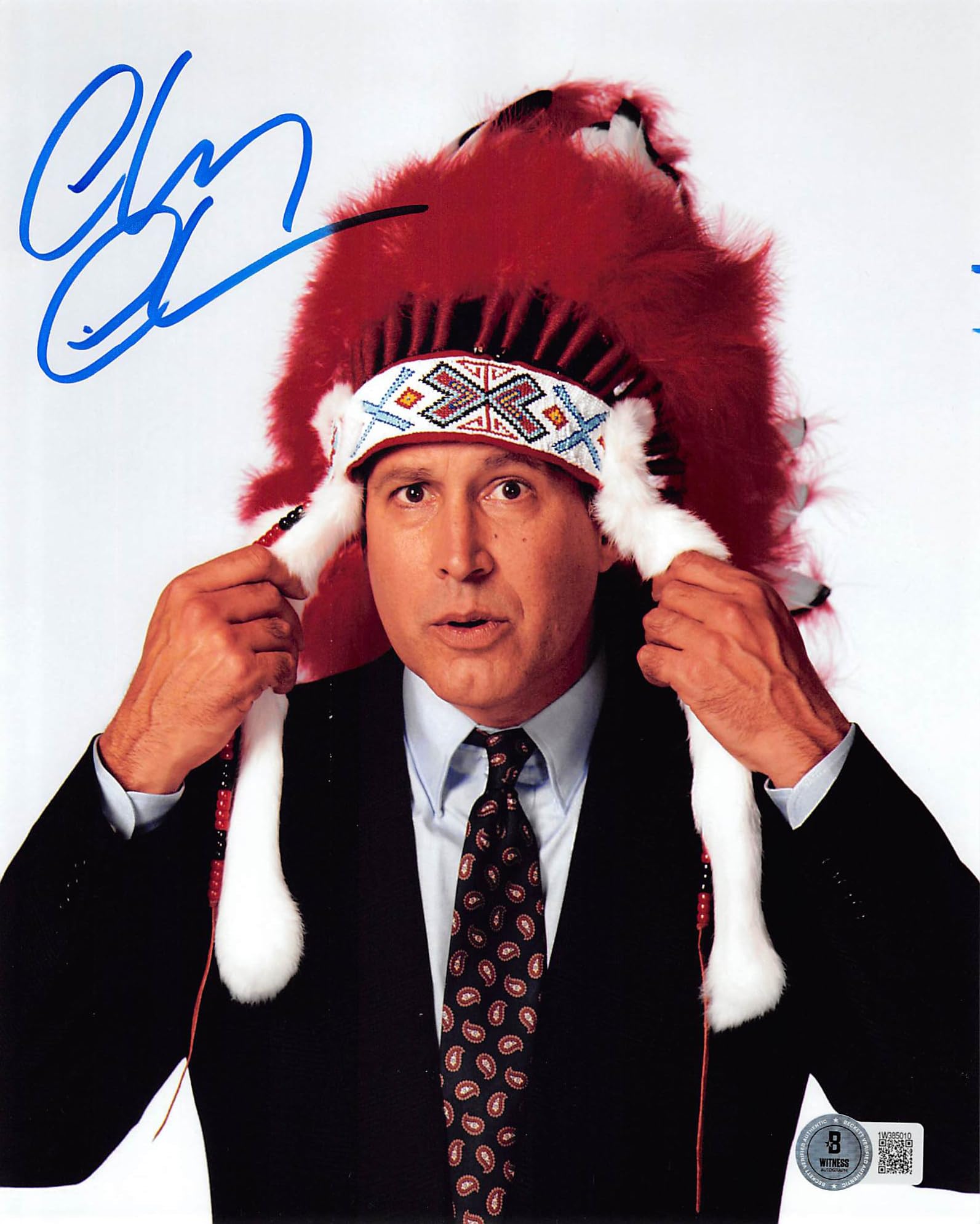 Chevy Chase Vegas Vacation  Signed 8x10 Vertical Headdress Photo BAS Witnessed