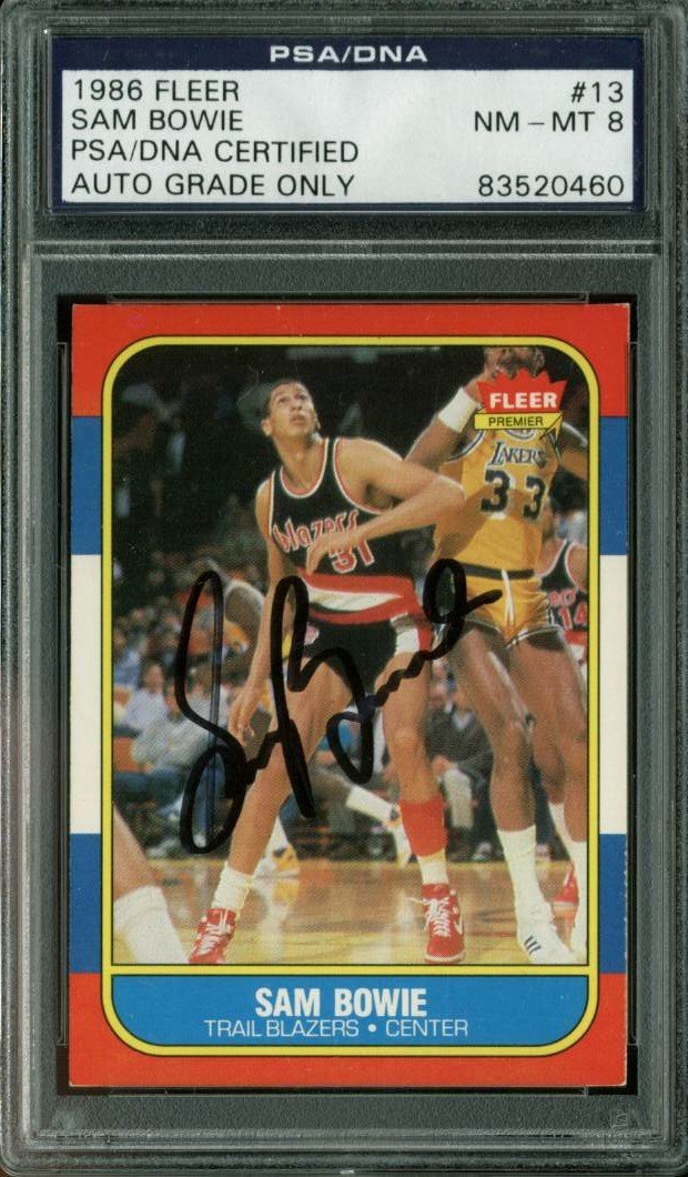 Blazers Sam Bowie Signed Card 1986 Fleer #13 Auto Graded NM-MT 8 PSA/DNA Slabbed