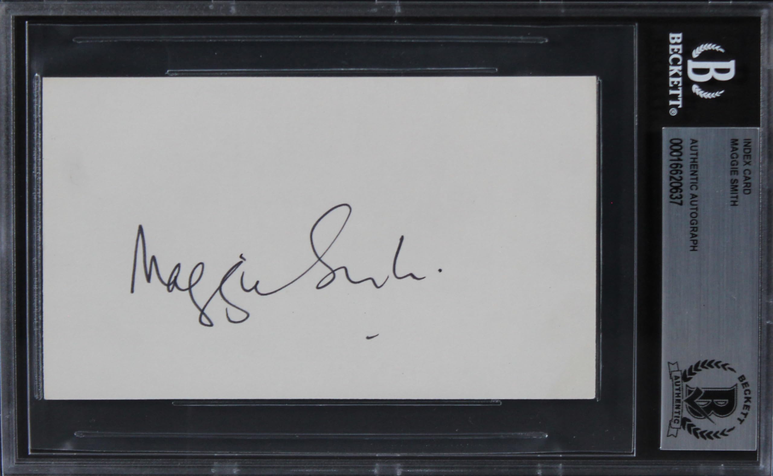Maggie Smith Gosford Park Authentic Signed 3x5 Index Card BAS Slabbed