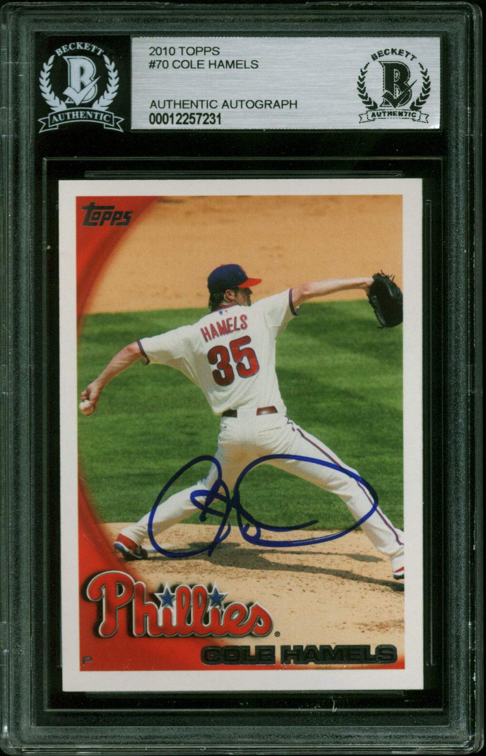 Phillies Cole Hamels Authentic Signed 2010 Topps #70 Card BAS Slabbed