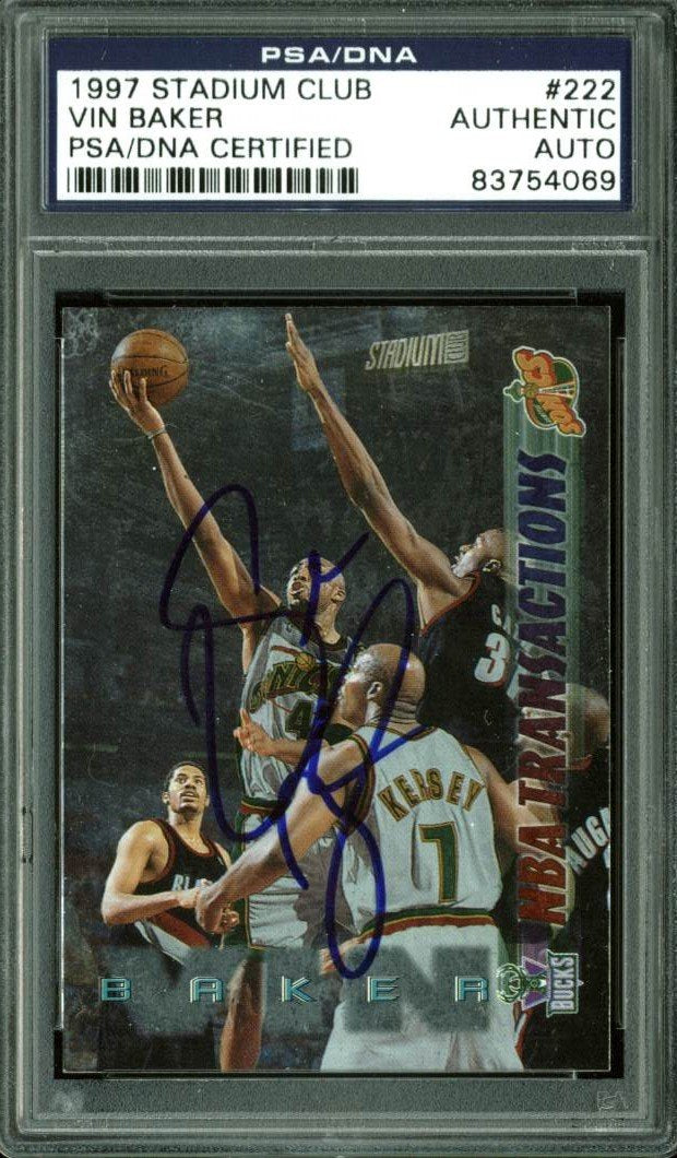 Sonics Vin Baker Authentic Signed Card 1997 Stadium Club #222 PSA/DNA Slabbed