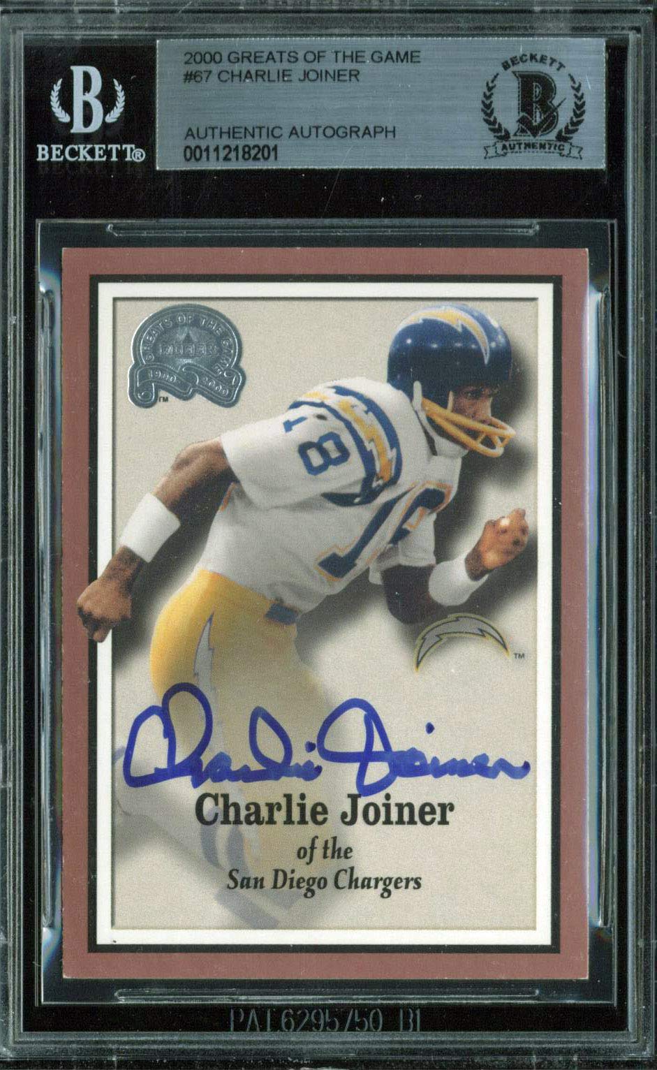 Chargers Charlie Joiner Signed 2000 Greats Of The Game #67 Auto Card BAS Slabbed