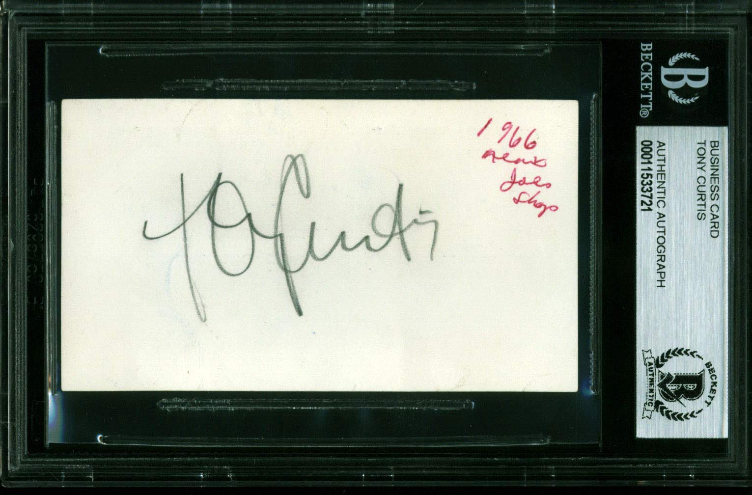 Tony Curtis Some Like It Hot Authentic Signed Business Card BAS Slabbed