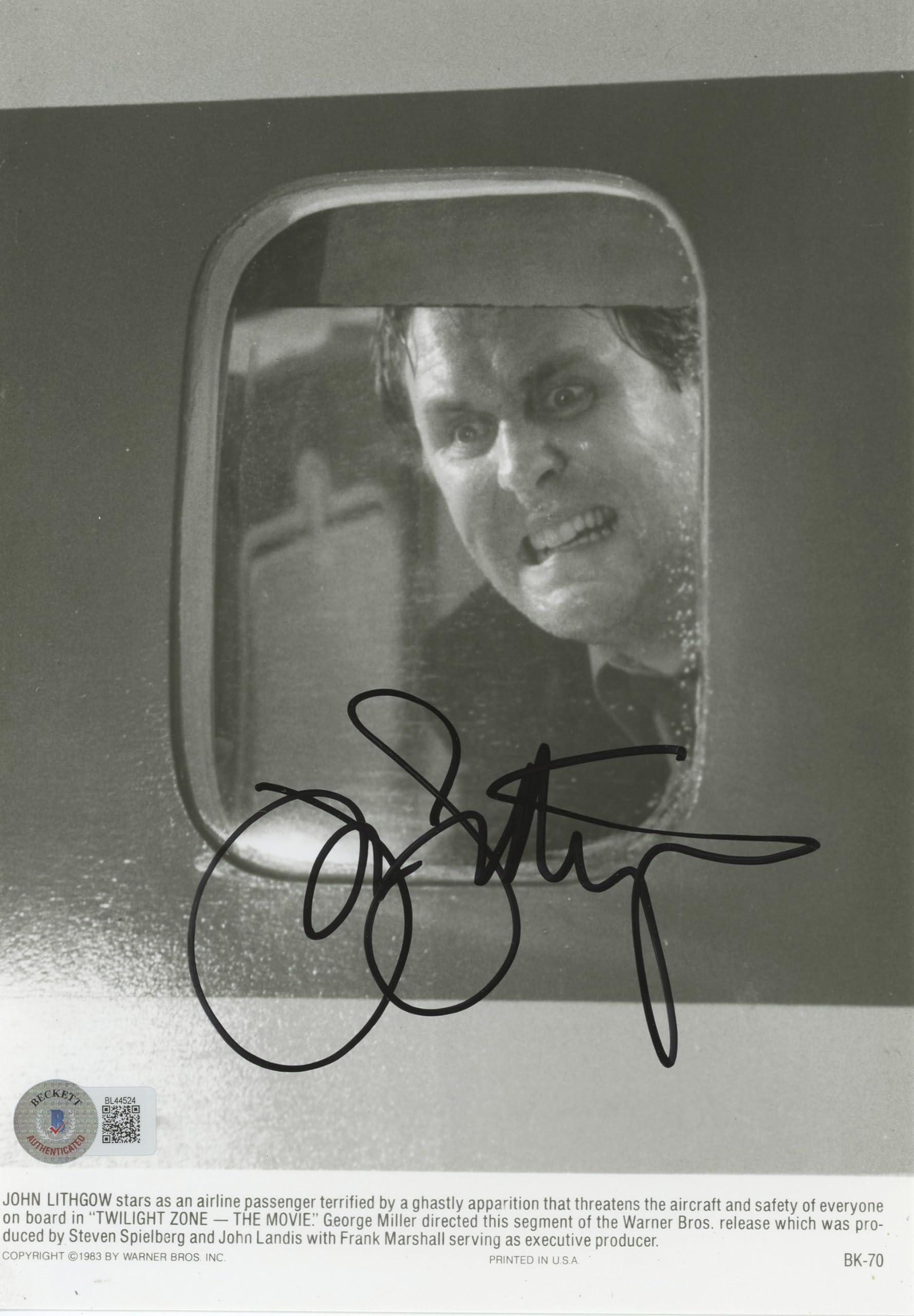 John Lithgow Twilight Zone The Movie Authentic Signed 7x9.5 Photo BAS #BL44524