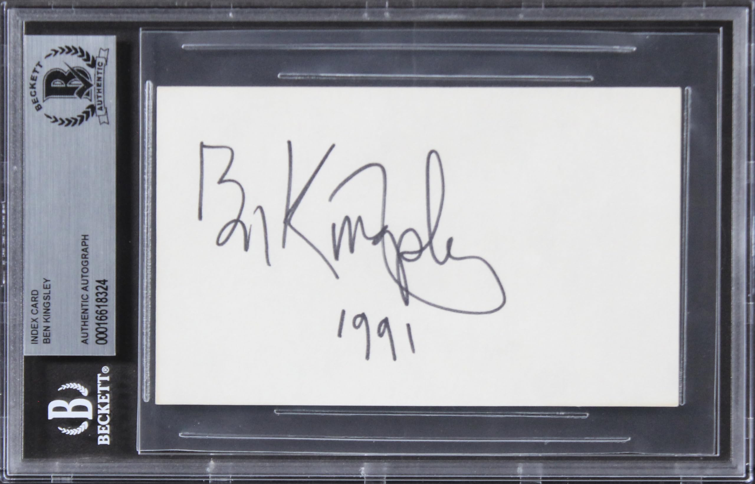 Ben Kingsley Schindler's List "1991" Authentic Signed 3x5 Index Card BAS Slabbed