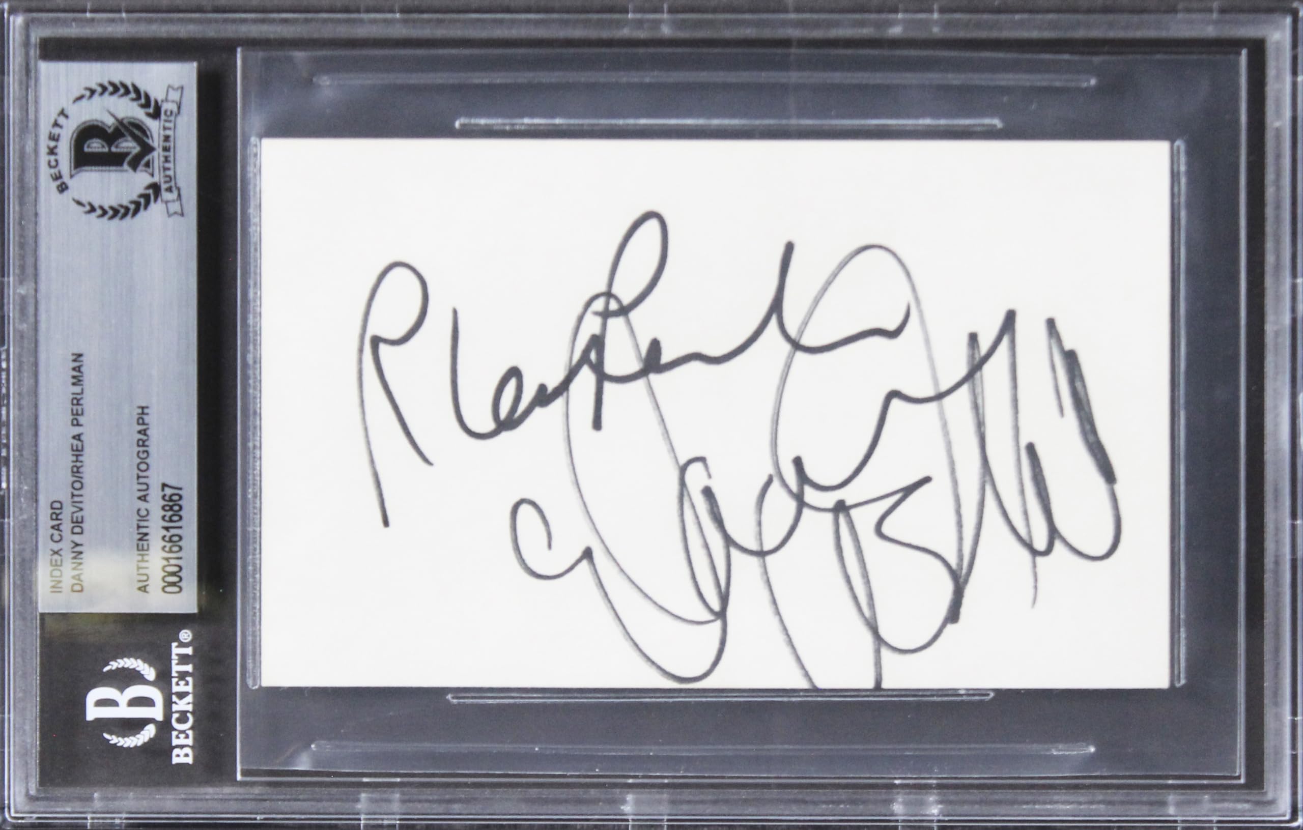 Danny Devito & Rhea Perlman Authentic Signed 3x5 Index Card BAS Slabbed 2