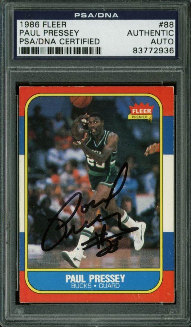 Bucks Paul Pressey Authentic Signed Card 1986 Fleer #88 PSA/DNA Slabbed