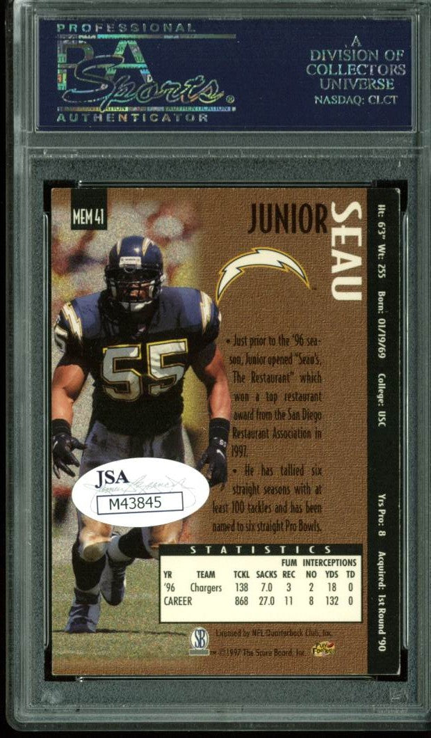 Chargers Junior Seau Authentic Signed Card 1997 Pro Line #MEM41 PSA/DNA Slabbed