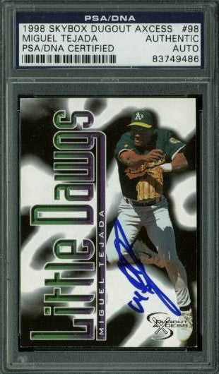 Athletics Miguel Tejada Signed Card 1998 Skybox Dugout Axcess #98 PSA Slabbed