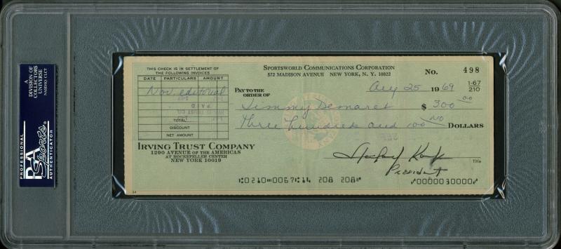 Jimmy Demaret Golf Authentic Signed 3X8.25 Aug 1969 Check PSA Slabbed #83554866