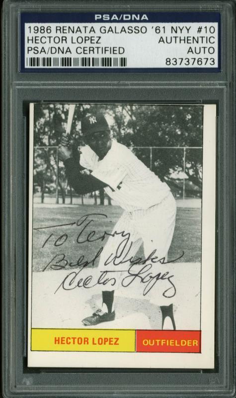 Yankees Hector Lopez  Signed Card 1986 Renata Galasso '61 Nyy #10 PSA Slabbed