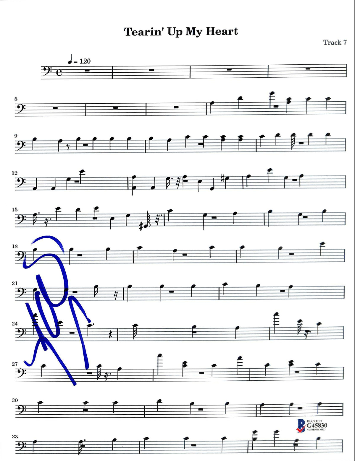 Lance Bass N'Sync Authentic Signed Tearin' Up My Heart Music Sheet BAS #G45830
