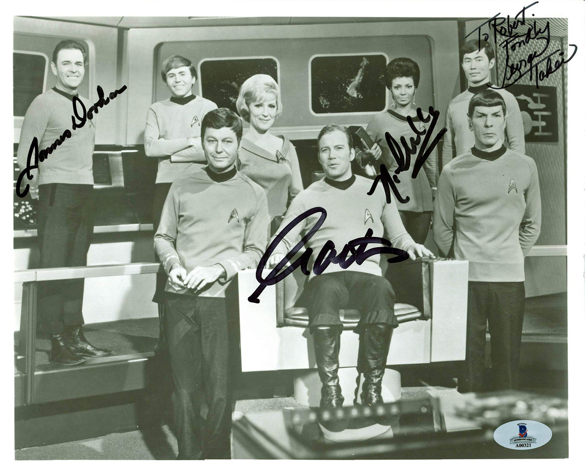 Star Trek (4) Shatner, Nichols, Takei +1 Signed 8x10 Vintage Photo BAS #A00321