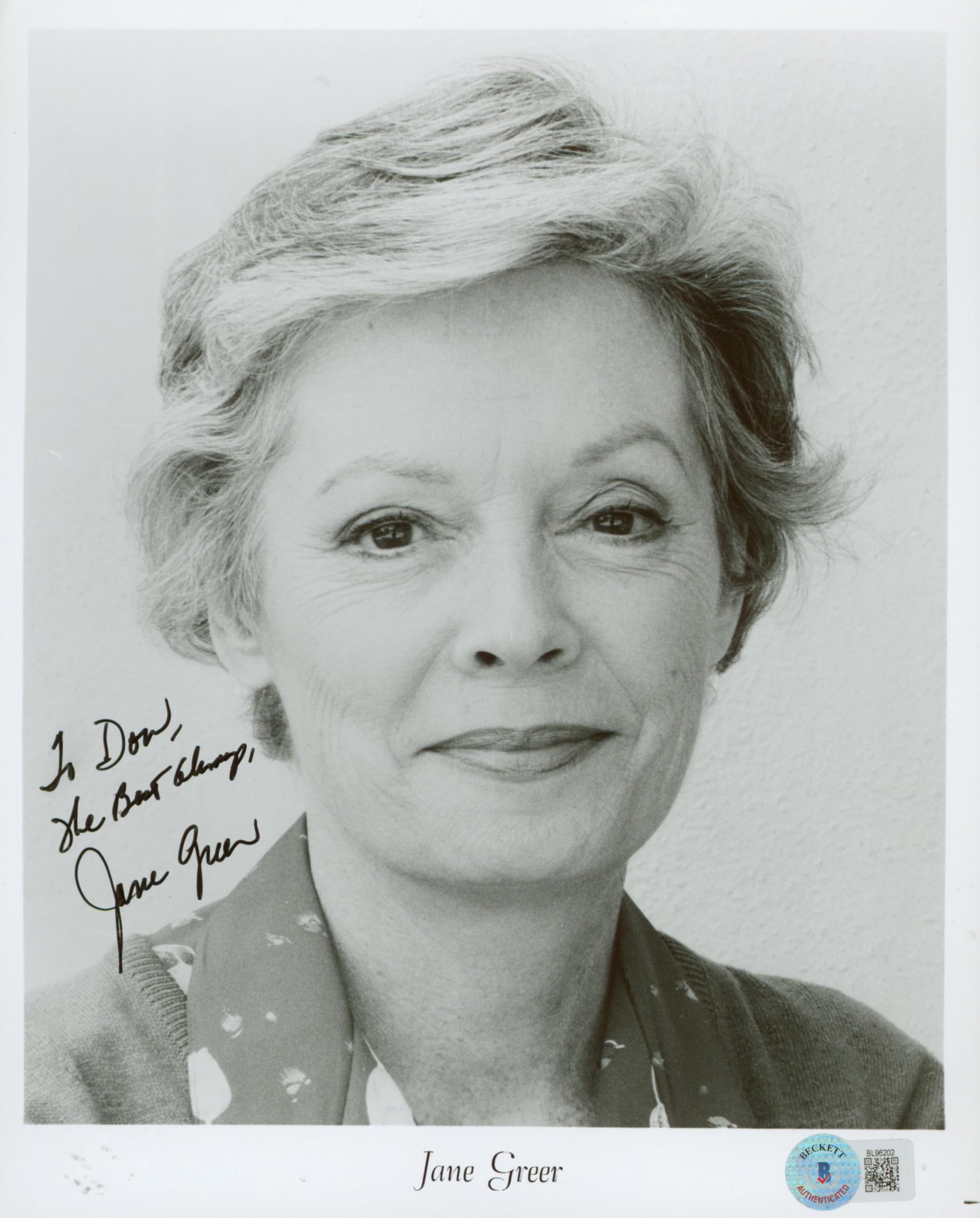 Jane Greer Out of the Past "The Best Champ" Signed 8x10 Photo BAS #BL96202