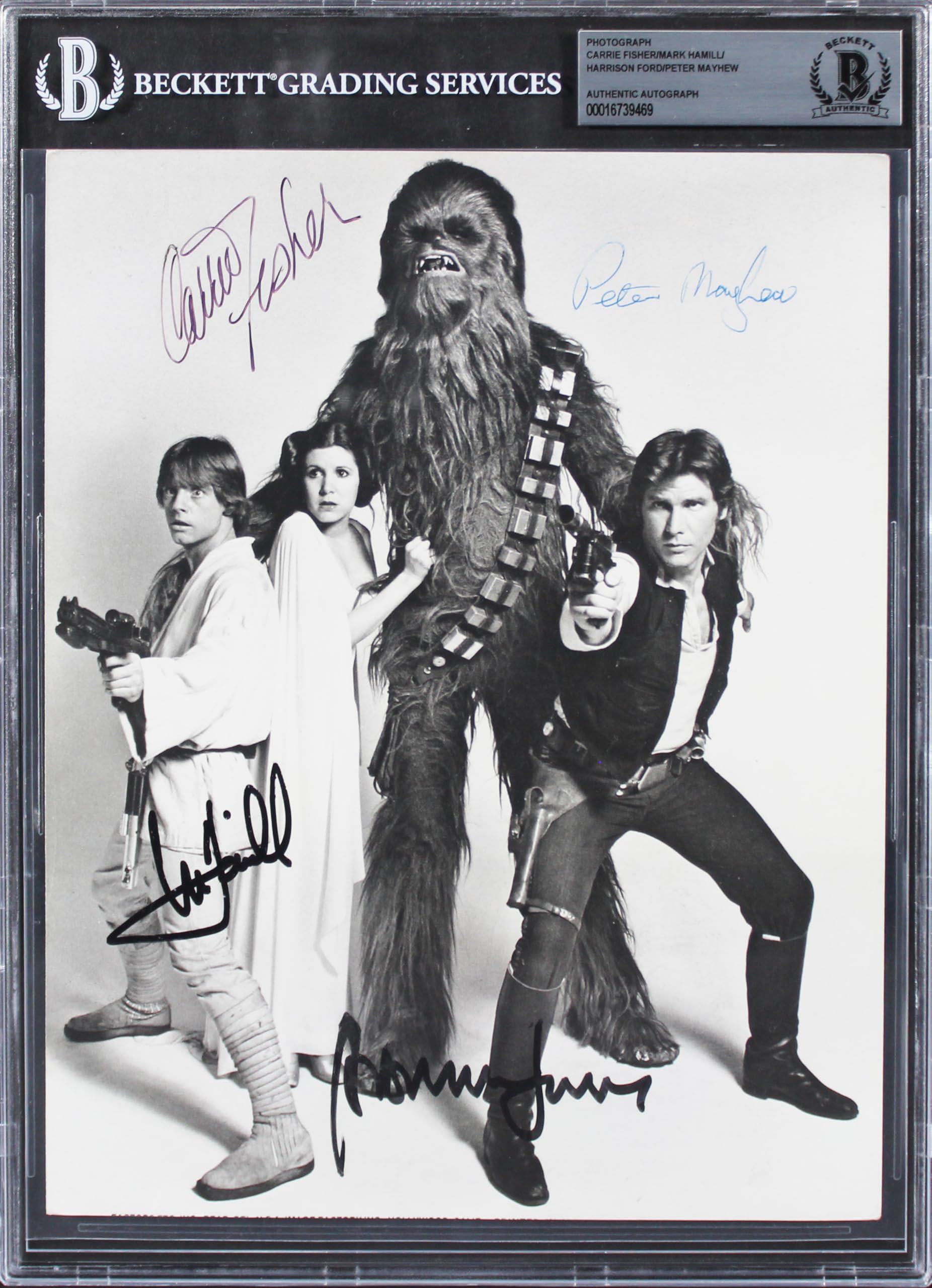 Star Wars (4) Fisher, Ford, Hamill & Mayhew Authentic Signed 8x10 Photo BAS Slab