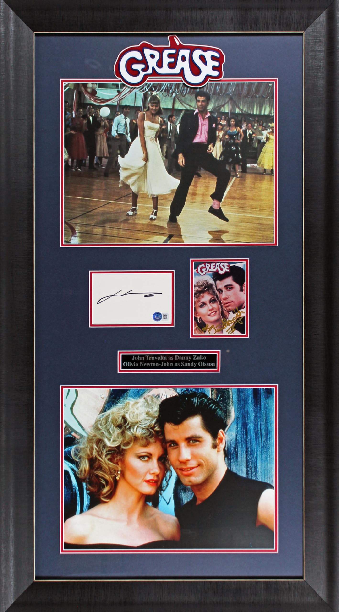 John Travolta & Olivia Newton John Grease Authentic Signed Framed Display BAS 2